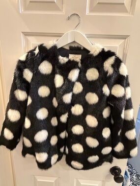 kate spade Black and White Polka Dot Faux Fur classy Coat